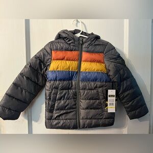 Kids Puffer Jacket - Gray with Stripes
